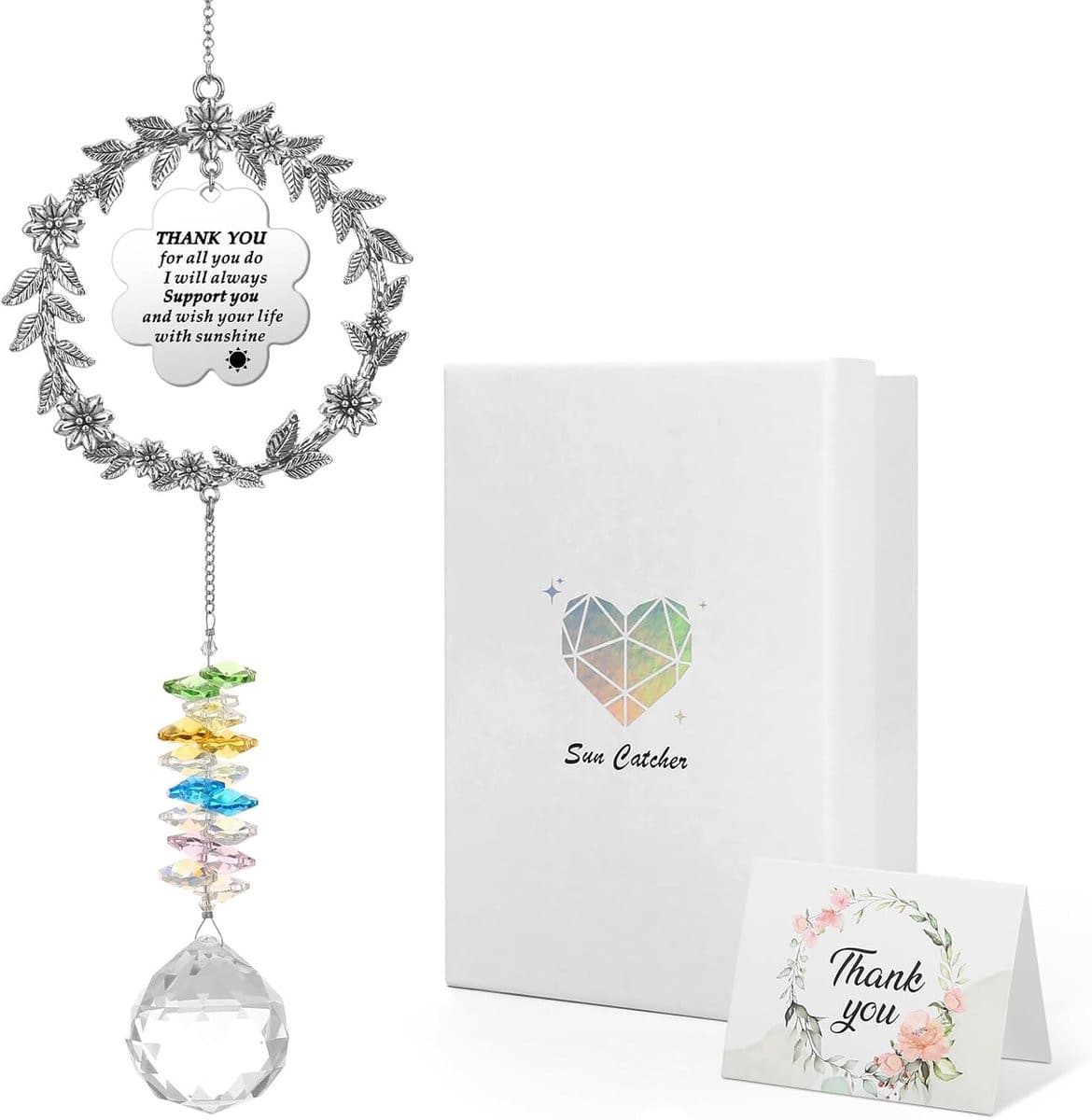 Kristallen Zonvanger Ornament met Gegraveerde Boodschap voor Raam - Regenboog Maker als Bedankgeschenk voor Vrienden, Familie en Docenten