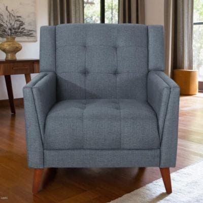 "30.5"" Fabric Mid-Century Modern Armchair with Tufted Waffle Stitch and Solid Wood Legs"
