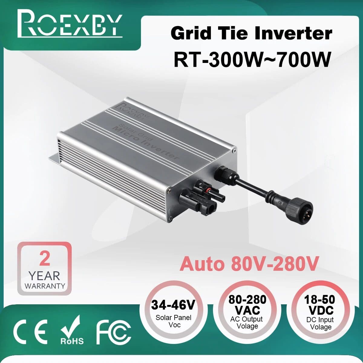 ROEXBY Solar Grid Tie Inverter MPPT 300W 350W 500W 600W 700W PV Modular Smart Micro Inverter System DC to AC Output 120V/230V Auto