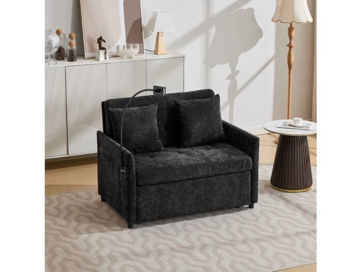 Canapé convertible 1 place noir 109 x 72 x 83 5 cm en tissu polyester avec port USB et support tablette