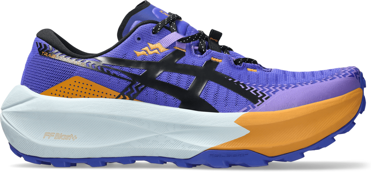 Trailrunningschuh ASICS "TRABUCO MAX 5", Herren, Gr. 44, lila (cobalt burst, schwarz), Synthetik, Textil, Schuhe Trailrunningschuh, für mehr Grip cobalt burst, schwarz 44