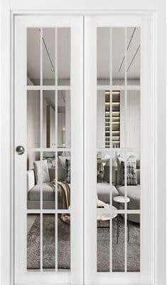 SARTODOORS Felicia 3355 Black Matte Wood Bi-Fold Closet Doors with Clear Glass