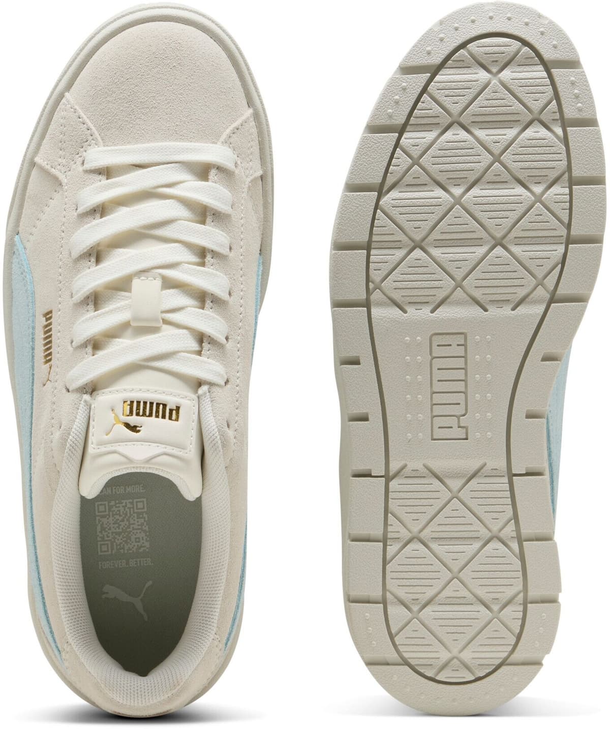 Sneaker PUMA "KARMEN II", Damen, Gr. 37, Textil, beige (warm weiß, fresh water), Leder, Schuhe Sneaker, mit markanter Plateausohle, robuste Gummilaufsohle warm weiß, fresh water 37, Textil