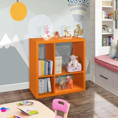 InRoom Designs Modern 4-Cube Storage Organizer with Open-Back Compartments, Freestanding Cube Bookcase and Display Shelf