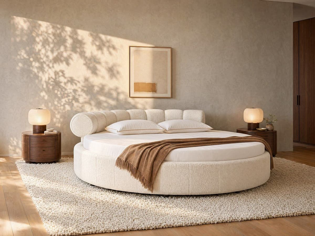 Unique Cama redonda 220 x 220 cm - Tela de rizo - Blanco - ROGILA