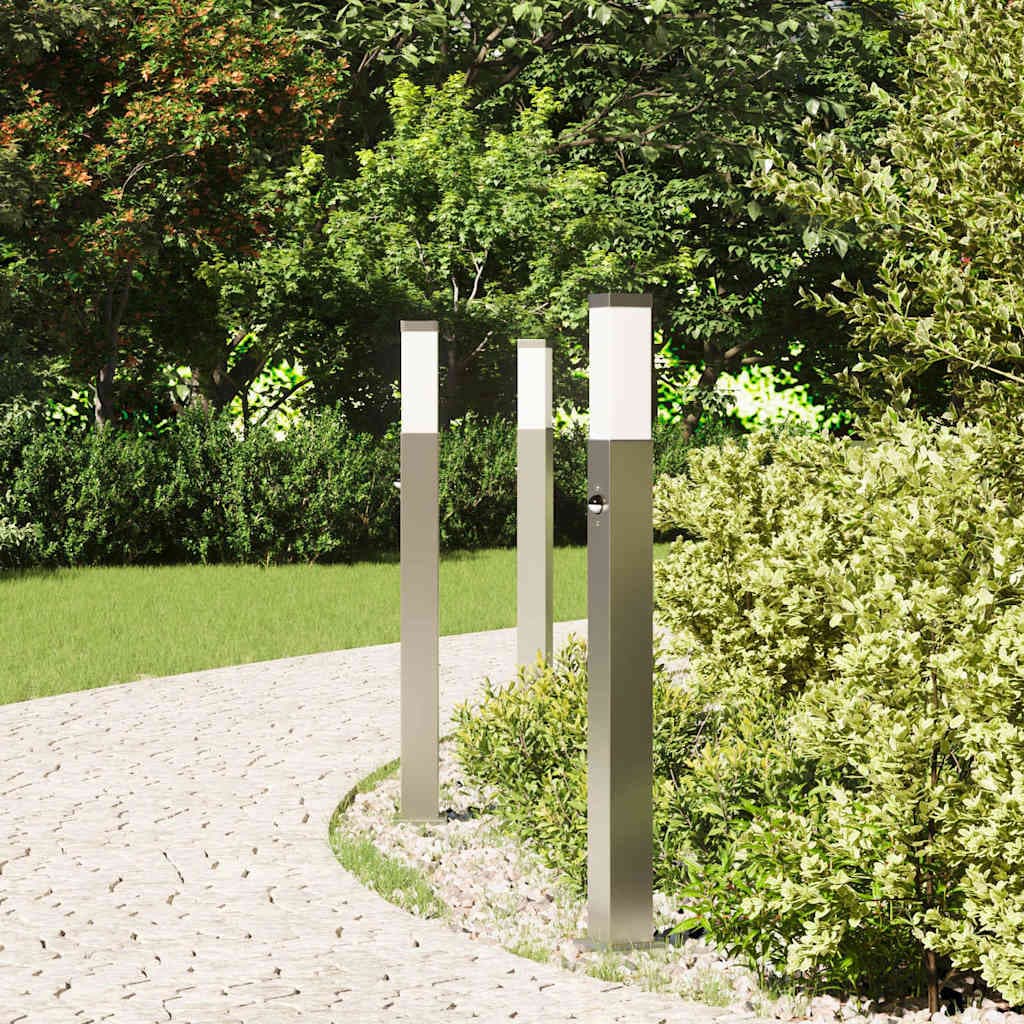 vidaXL Bornes lumineuses avec détecteur lot de 3 80 cm acier inoxydable IP44