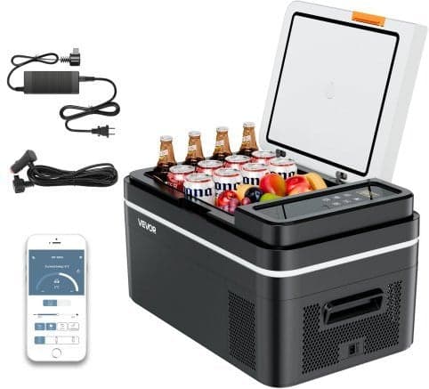 VEVOR Compressor Koelbox 37,8 liter, 12/24V DC Elektrische Vriezer met App-bediening, 100-240V AC Autokoelkast, Zwart/Zilver