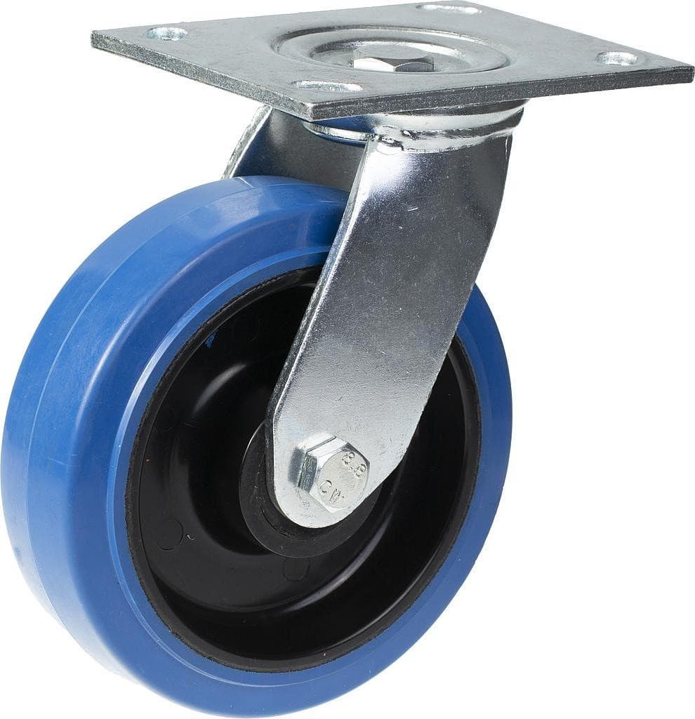 Parnells Zwenkwiel 125mm met blauw elastisch rubber en nylon kern