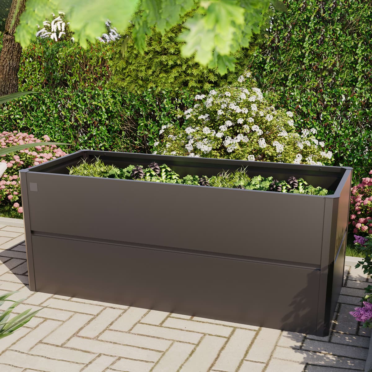 PRIMEYARD Magaságyás 200 x 85 x 77 cm, acél, Antracit metál - (GFPV00775)