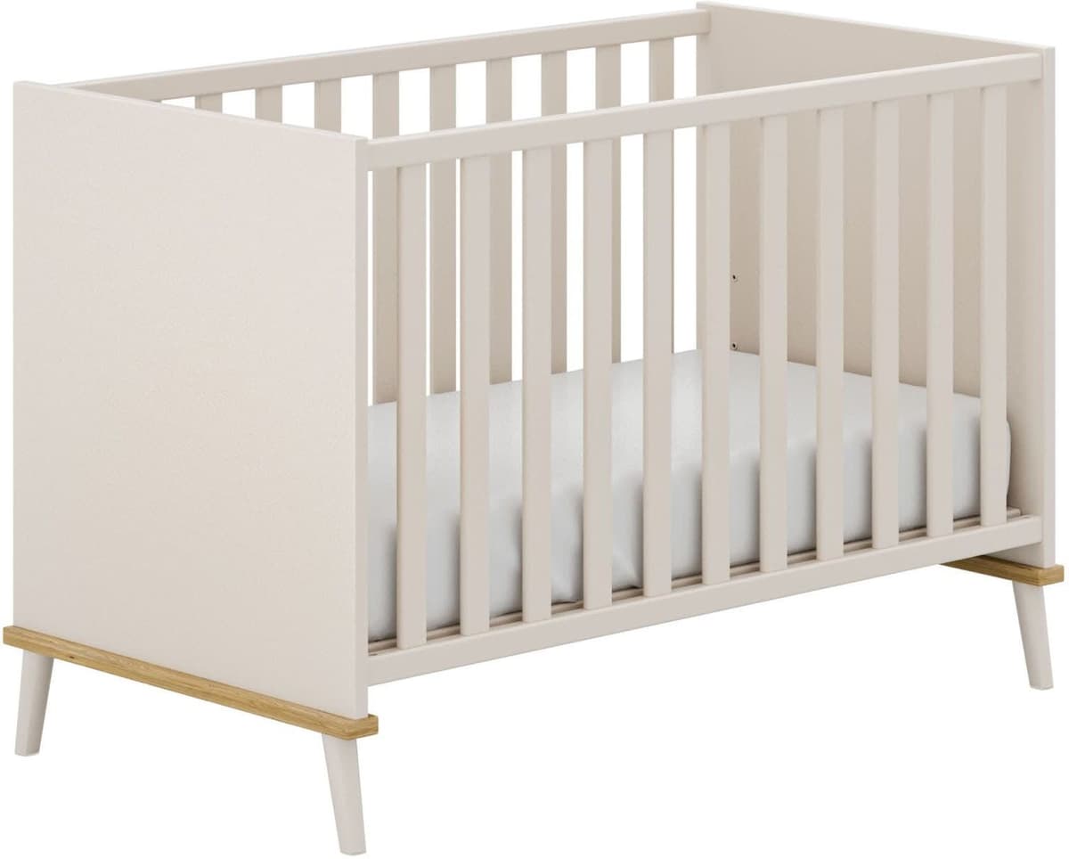 Babybett YUNY BY PAIDI "HAZEL 60x120cm in Beige, Kinderbett mit Massivholz", cashmere, beige, eiche, montana, B:126cm H:85cm T:67cm, Holzwerkstoff, Massivholz, Babybetten, Babybett, Gitterbett 3-fach höhenverstellbar