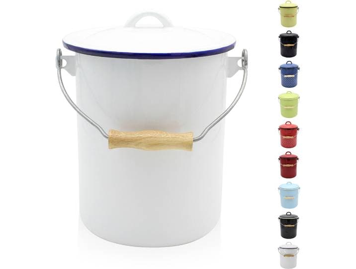 Mülleimer KRÜGER Emaille-Eimer mit Deckel Serie Rio , weiß, H:21cm Ø:16cm, Emaille, Mülleimer, Mülleimer, schnitt- / kratzfeste Oberfläche, bakterienabweisend, extrem langlebig