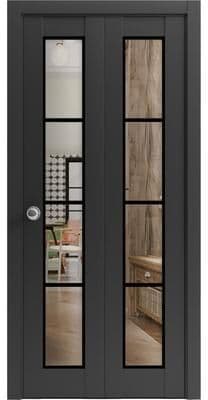SARTODOORS Lucia 2466 Black Matte Wood Bi-Fold Closet Doors with Clear Glass
