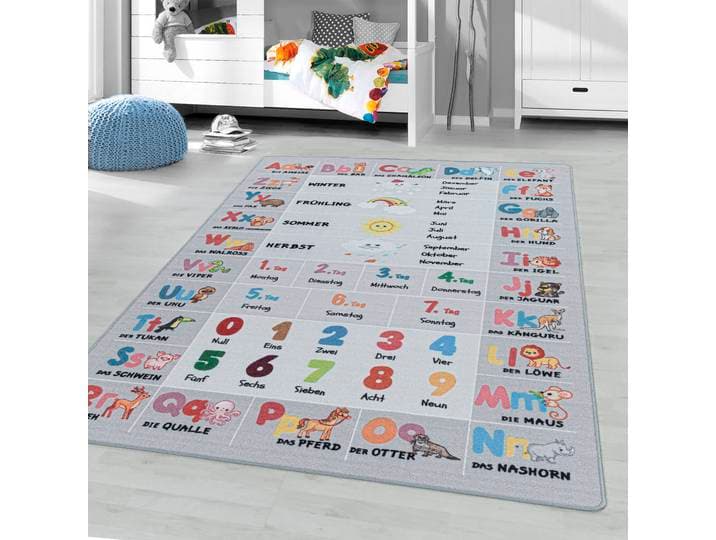 Kinderteppich AYYILDIZ TEPPICHE PLAY 2904 , grau, B:140cm H:6mm L:200cm, Polyamid, Teppiche, Kinderteppich, robuster Kurzflor, bunter Spiel Lern Teppich, Kinderzimmer