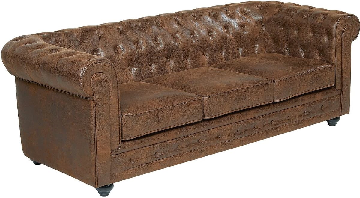 Unique Kanapa 3- i 2-osobowa i fotel CHESTERFIELD z mikrofibry o wyglądzie postarzanej skóry