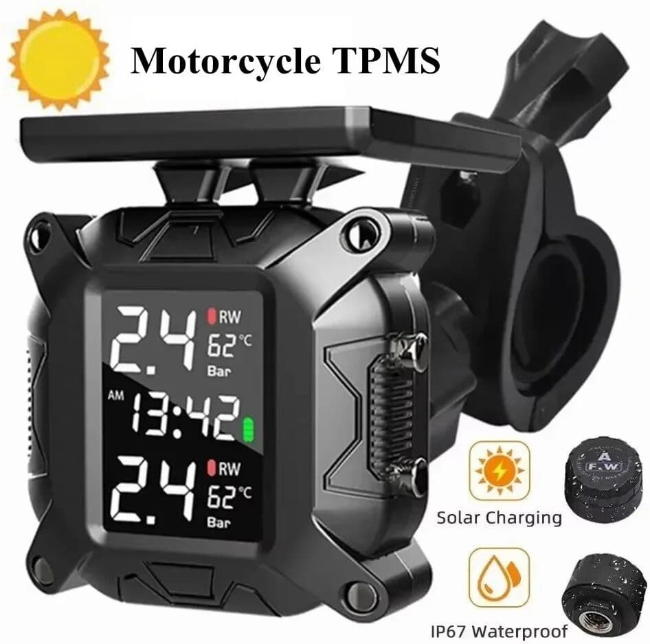 NONE Motorcycle TPMS Solar Power Tire Pressure Monitor Wireless Tire Pressure Monitoring System Tyre Temperature Sensor Alarm System