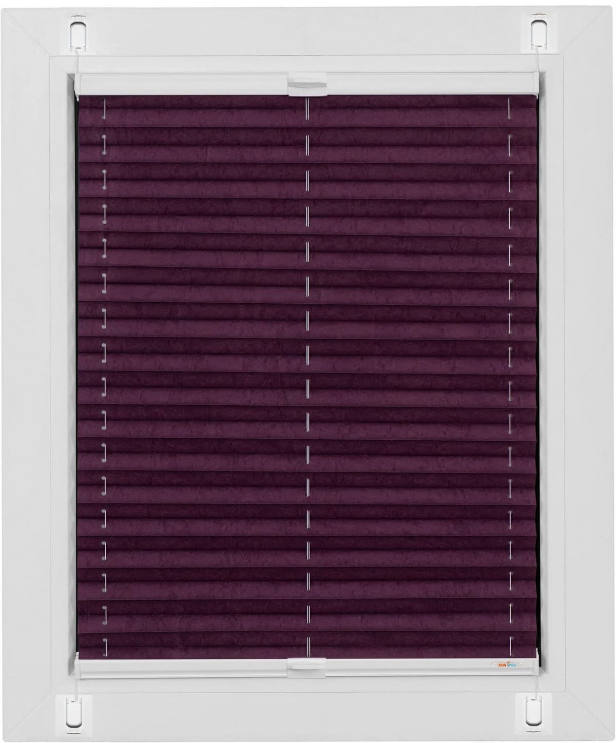Plissee SUNLINES "Start-up Style Crush, ohne Bohren, blickdicht", lila (brombeere), B:115cm H:175cm, Obermaterial: 100% Polyester, Plissees, Plissee, geklebt mit Gelenkklebeplatte brombeere 175cm, zweiseitig verschiebbar, 115cm