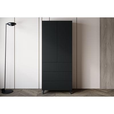 Highboard HOME AFFAIRE "Phuket Hochschrank mit 2 Türen und 3 Schubladen", schwarz (schwarz matt), B:70cm H:170cm T:39cm, ABS-Kunststoff, Hartfaserplatte, Holzwerkstoff, Kunststoff, Sideboards, Highboard, Push-to-Open, verstellbare Einlegeböden und...