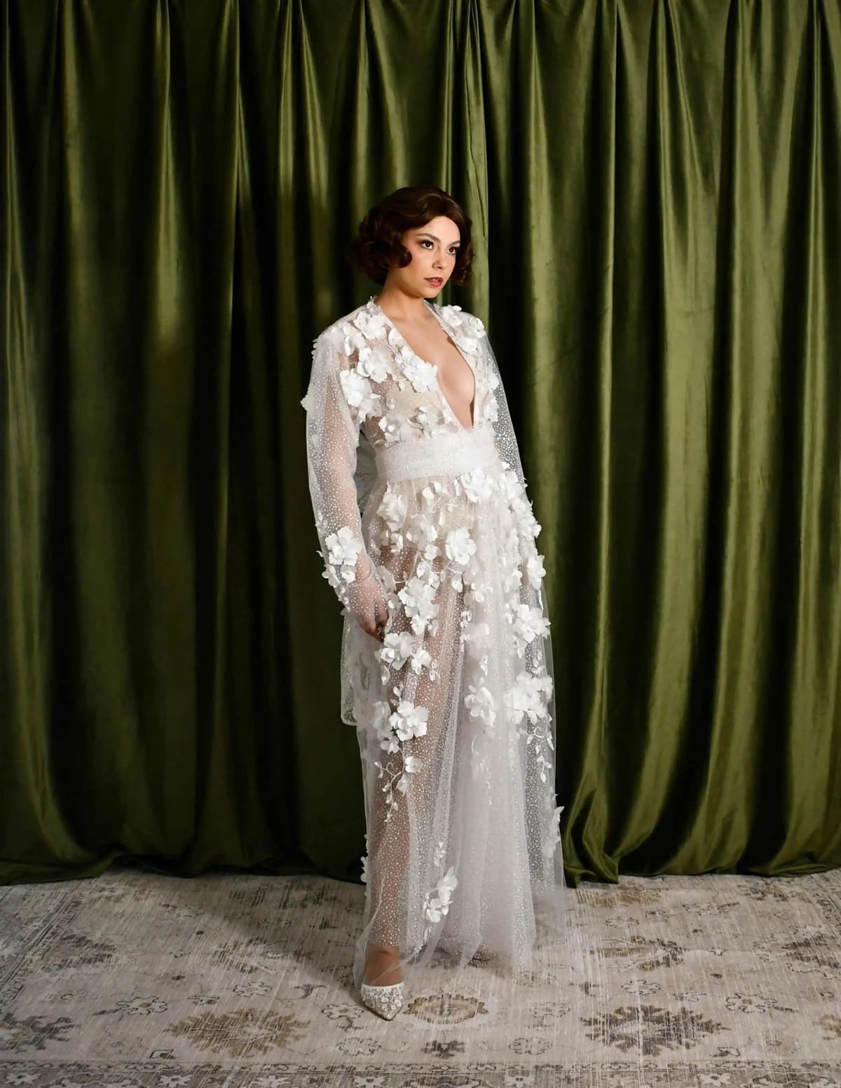 NCDIMS Graceful Lace Bridal Robe Appliques Handmade Bridesmaid Bride Robes Wedding Long Robe Bathrobe Customized