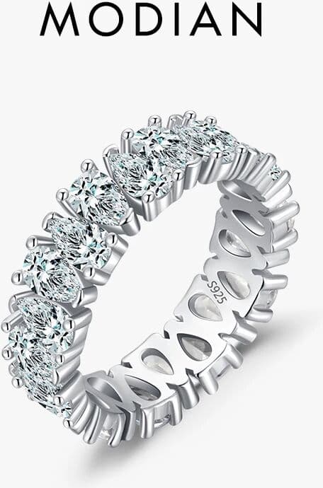 Modian Luxury 925 Sterling Silver Water Drop Clear Zircon Sparkling Prong Setting Ring For Women Wedding Engagement Fine Jewelry