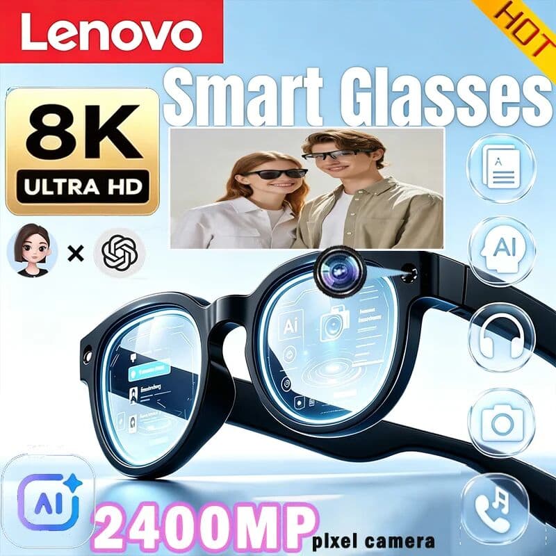 Lenovo Bluetooth AI Voice Assistant Smart Glasses 8K Recording Remote Control Translator Camera Touch Glasses gafas inteligentes