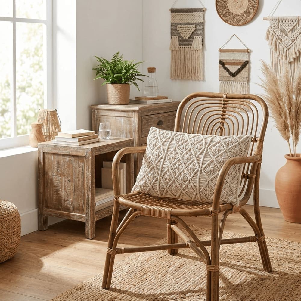 NIYLO Lot 2 coussins macramé fait main en coton beige 50x30 cm