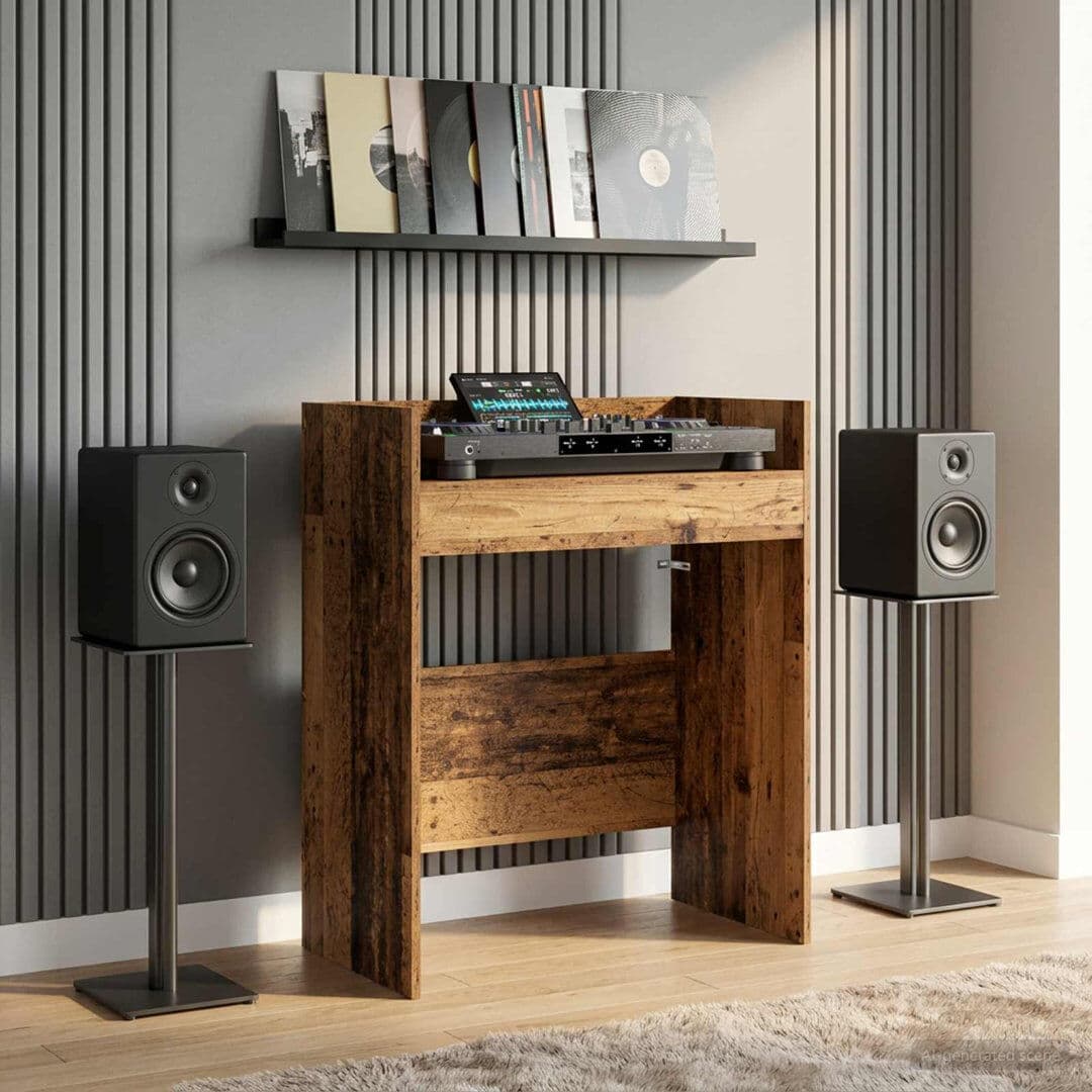vidaXL DJ Table Engineered Wood Modern Audio Table Music Workspace DJ Setup Home Old Wood 102cm H x 62cm W x 45cm D