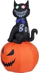 Halloween Dekoration, oppustelig, Figur med Lyseffekter, Kat på Græskar, 183cm
