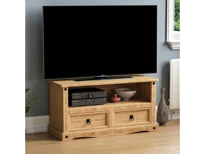 Meuble TV Corona avec 2 tiroirs – Meuble de rangement en pin massif ciré