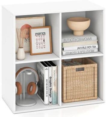 Costway 4-Cube Book Shelf Tool-Free Assembly Wooden Bookshelf Modern Bookcase Storage Organizer-White