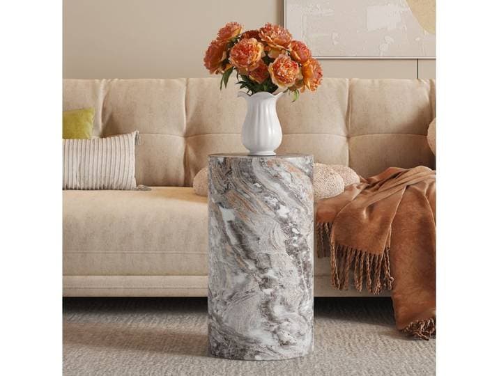 ROVRYN Table d'appoint ronde 30 x 55 cm en MDF décor marbre gris livrée montée