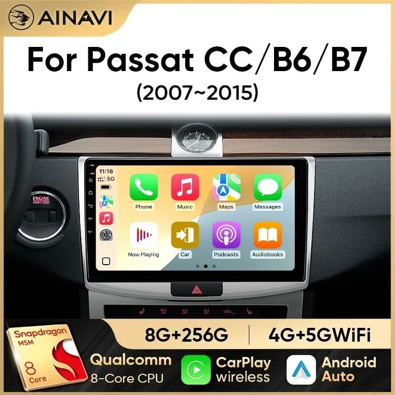 NONE Ainavi Multimedia Player For Volkswagen VW Passat B6 B7 CC 2007-2015 Wireless Carplay Radio Android Auto Car Radio 2 Din