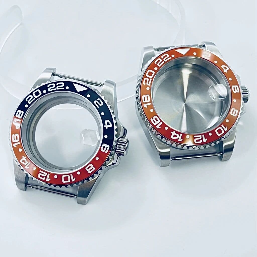 QUKE 40mm SUB Watch Case Sapphire Crysta Black Orange Ceramic Bezel Fit NH34 NH35 NH36 NH38 NH39 NH70 NH72 ETA2824 PT5000 Movement