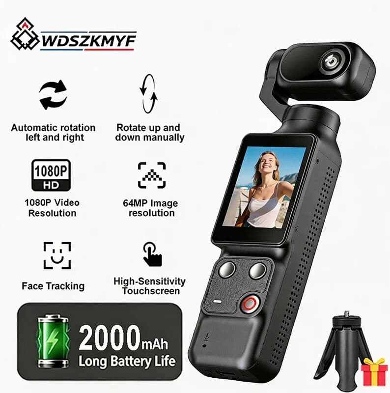 WDSZKMYF 355° Face Tracking Gimbal Stabilizer Action Camera 1080P WiFi Pocket Vlogging Camera 2