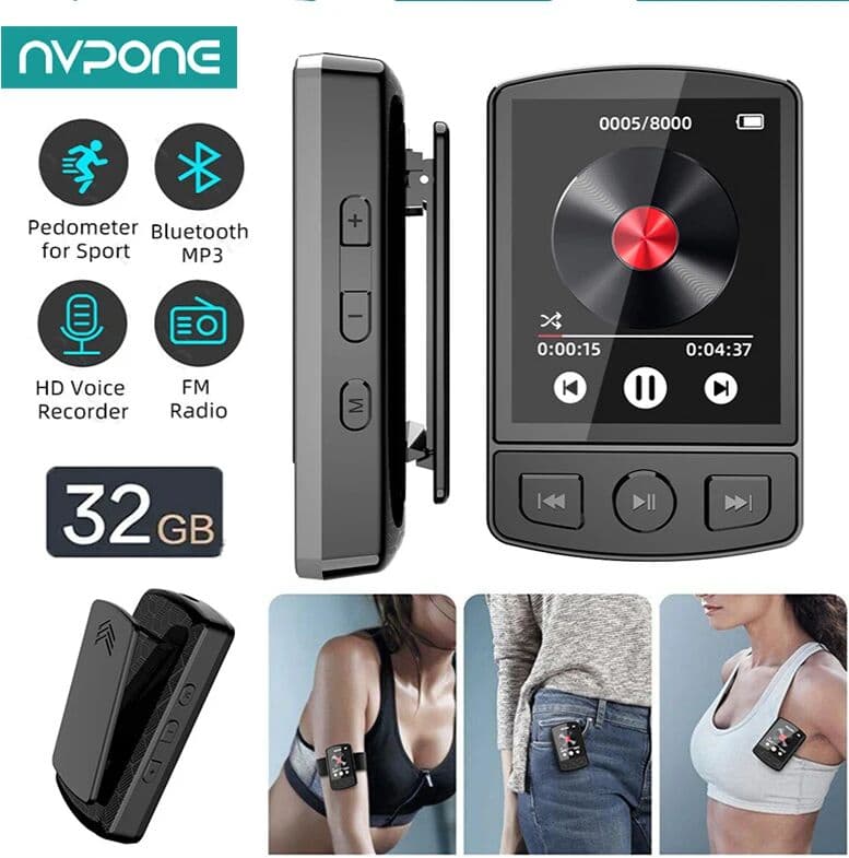 NVPONE MP3 Player Portable Sport Clip Walkman HiFi Sound Bluetooth-Compatible 5.0 Student Walkman 1.8 Inch Screen with FM Radio E-Book