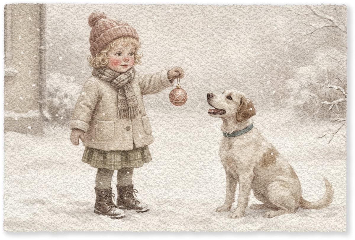 Deurmat Kind Hond Sneeuw - Schoonloopmat voor binnen - 60 x 40 cm