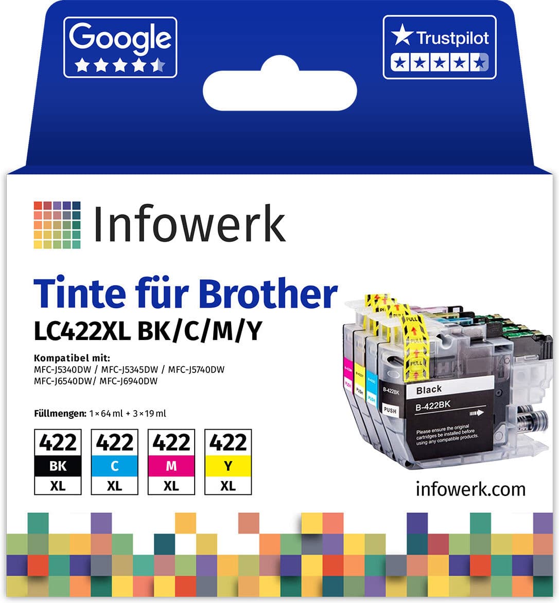Infowerk Tintenpatronen für Brother LC422XL, Multipack (BK/C/M/Y), 1 Stück