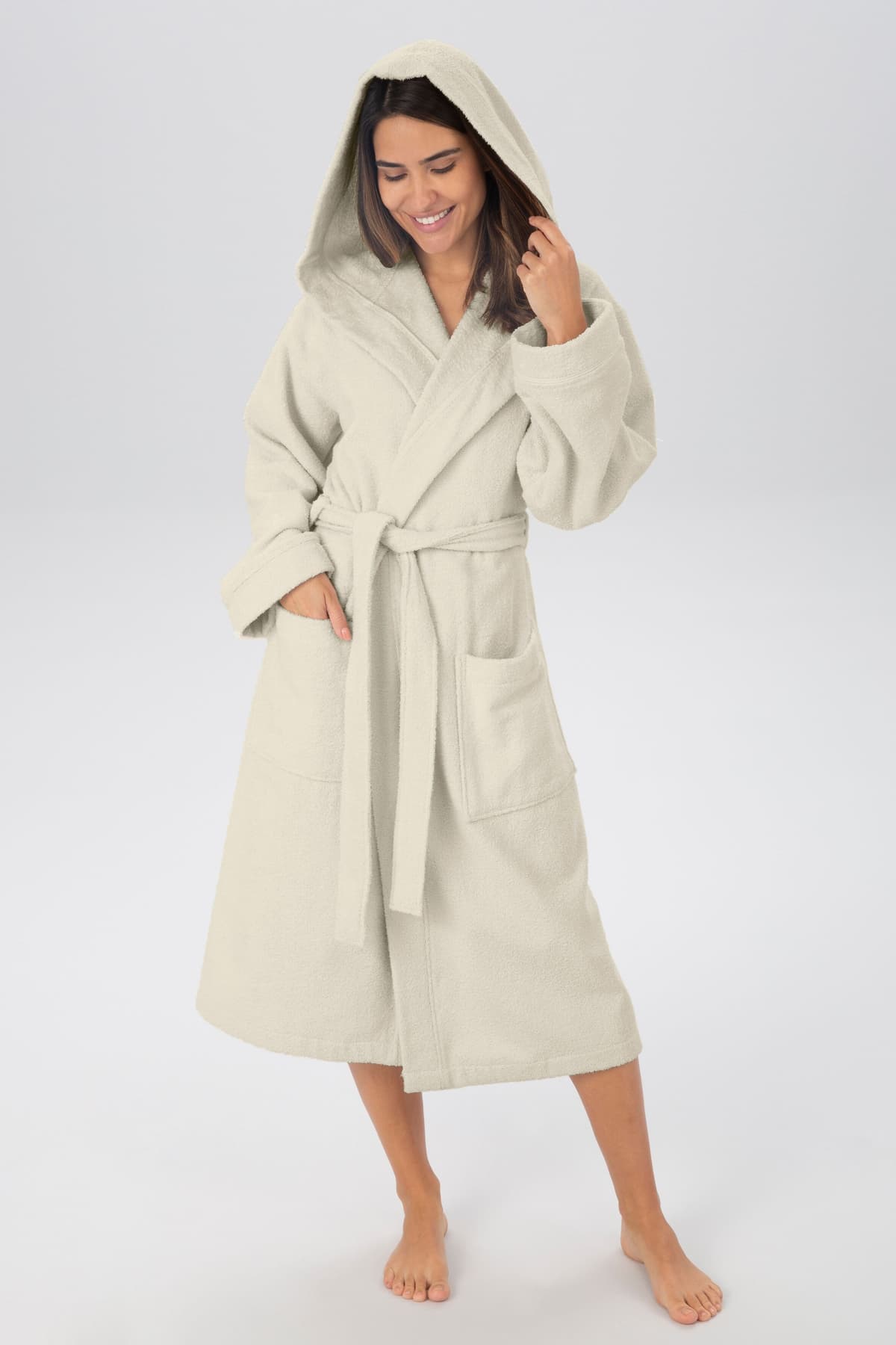 Unisex-Bademantel GOODPRODUCT "Sanremo, ideal für Sauna & Spa, Hotelbademantel, Morgenmantel" Gr. XL, beige (natur), L:125cm, Baumwolle, Hausmäntel, Unisex-Bademantel, mit Taschen, Damen & Herren Bademäntel, S-3XL natur XL L: 125cm, N-Gr