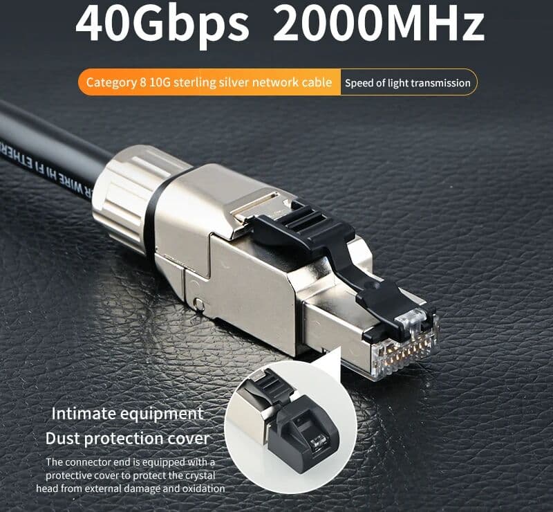 Xangsane pure silver hifi cat8 network cable rj45 conector wifi 10G home esports network fiber optic cable
