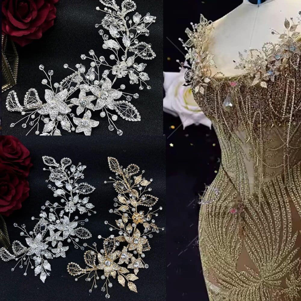NONE DZ218  1PC Shiny Rhinestone Applique  Patches Repair For DIY Handmade Wedding Dress Decoration