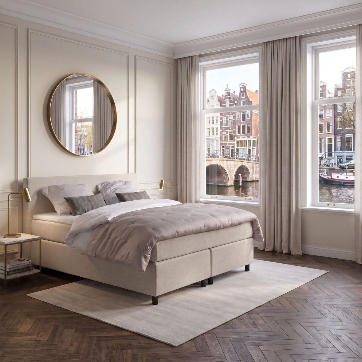 Anno 1588 Boxspring Amsterdam met pocketvering, Beige, 160 x 200 cm