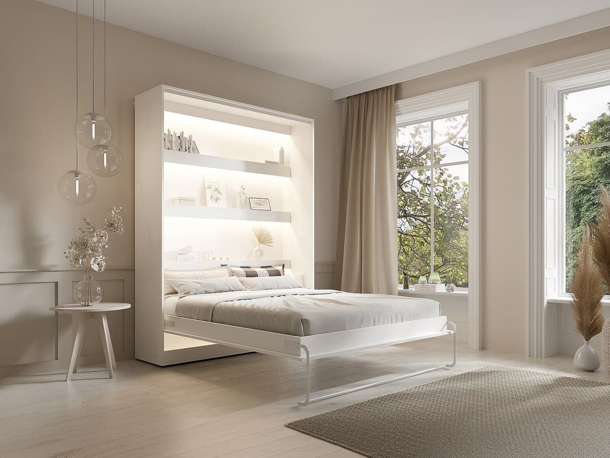 Vente-unique Opklapbaar bed 160 x 200 cm - Verticale handmatige opening - Wit - RAPILI