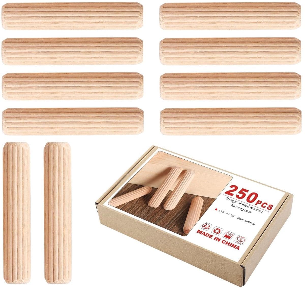 Houten pluggen voor meubelbouw en knutselen - 250 stuks - 8 x 40 mm