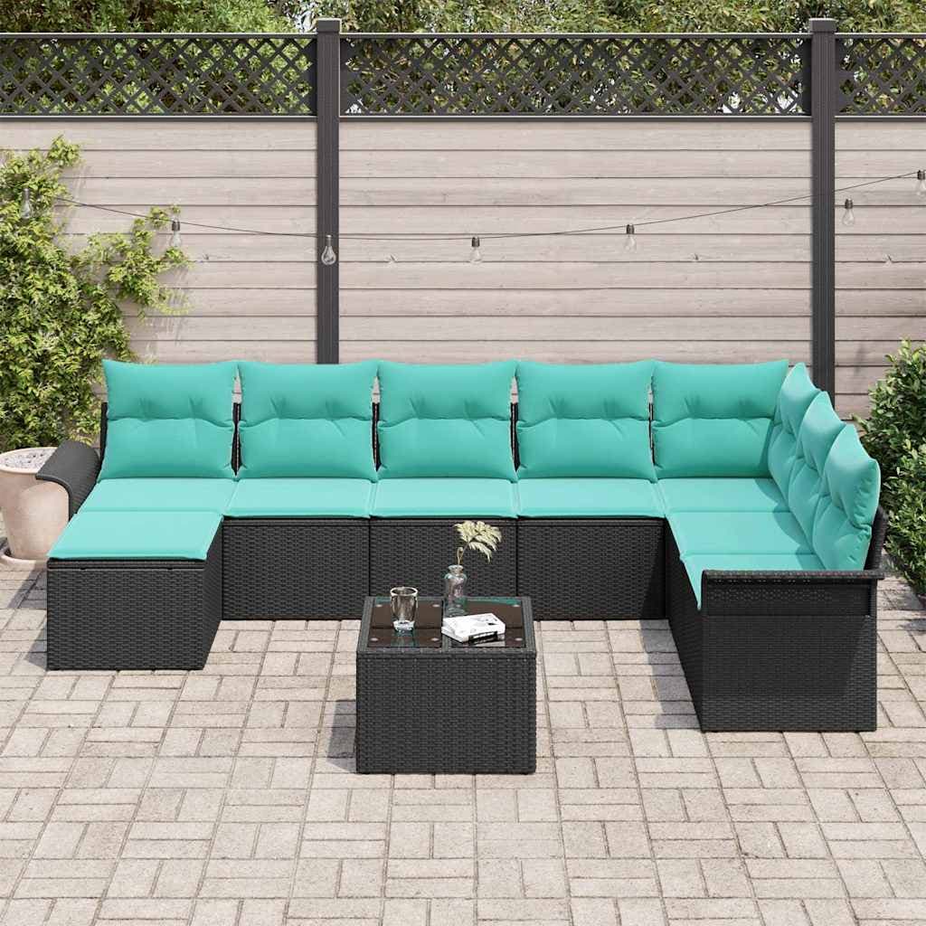 vidaXL Ensemble de canapé de jardin 9 pc Noir Poly rotin