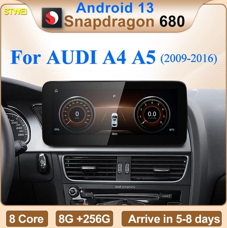 STWEI Qualcomm Snapdragon 680 6225 2.4GHz Wireless CarPlay Android Auto For AUDI A4 A5 B8 Multiledia Players Video GPS Bluetooth