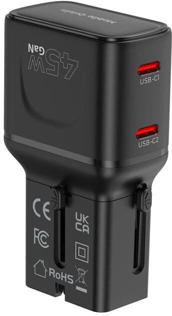 Reiseadapter Mobile Origin 45W EU / US / UK / AU - Svart