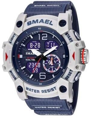 Quick Pick Pro SMAEL Tactical Dual Display Military Sport Watch For Men Waterproof LED Chronograph dark Blue