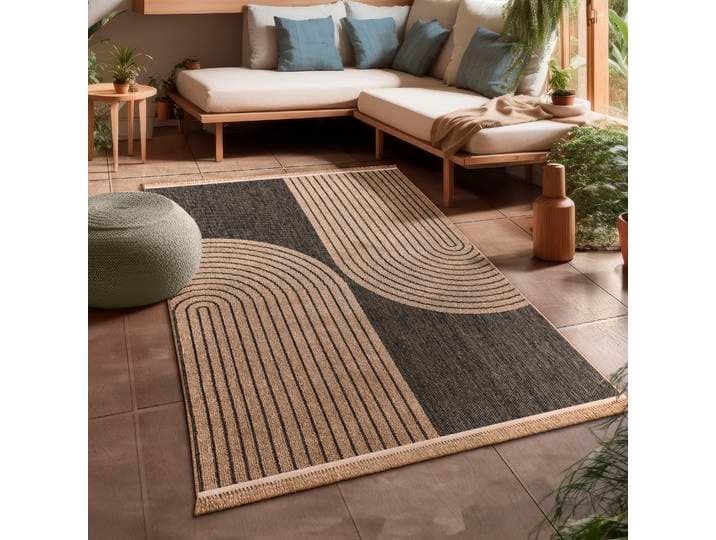 Teppich PACO HOME Cologne 493 , grau (anthrazit), B:120cm H:11mm L:160cm, Polypropylen (PP), Teppiche, Teppich, Flachgewebe, meliert, Regenbogen, mit Fransen, Outdoor geeignet