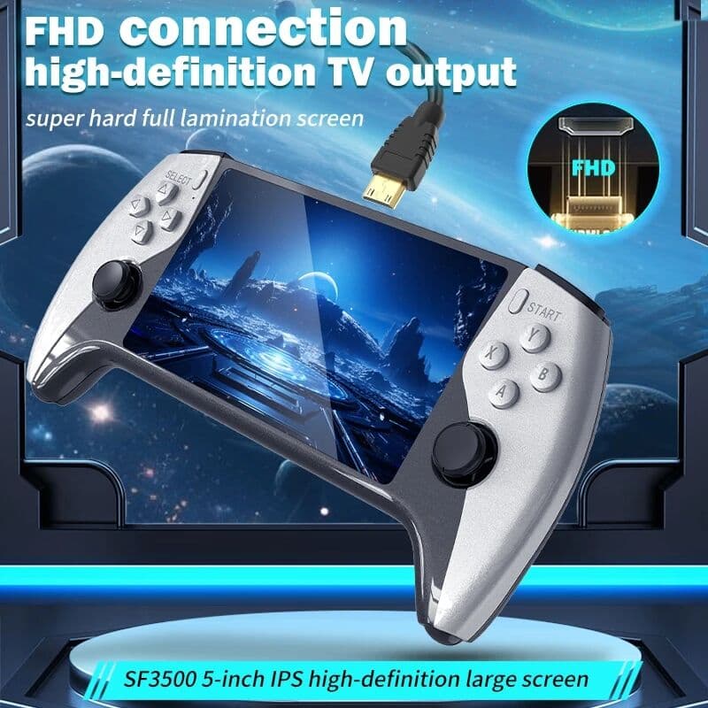 NONE SF3500 Handheld Game Console, 5-Inch IPS Large Screen Portable Game Console, Built-in 20000+ Games, Supports FHD Output
