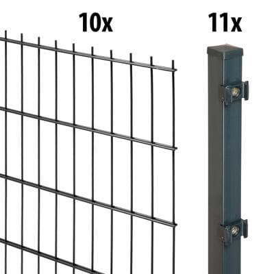 Doppelstabmattenzaun GARDEN 'N' MORE "Standard", grau (anthrazit), H:140cm L:20cm, Kunststoff, Stahl, Zaunelemente, 10 Elemente für 20 m, LxH: 200 x 143 cm, mit 11 Pfosten