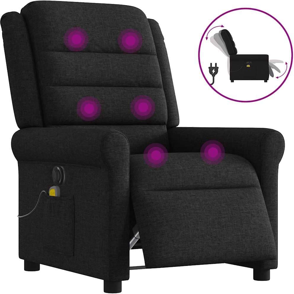 vidaXL Fauteuil de massage inclinable électrique Noir Tissu